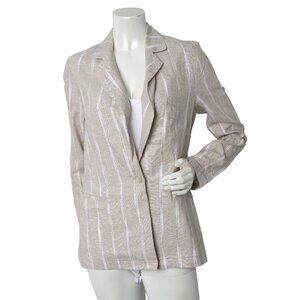 DREW Linen Blend Blazer Jacket Stripe Office Lightweight Single Breasted Tan